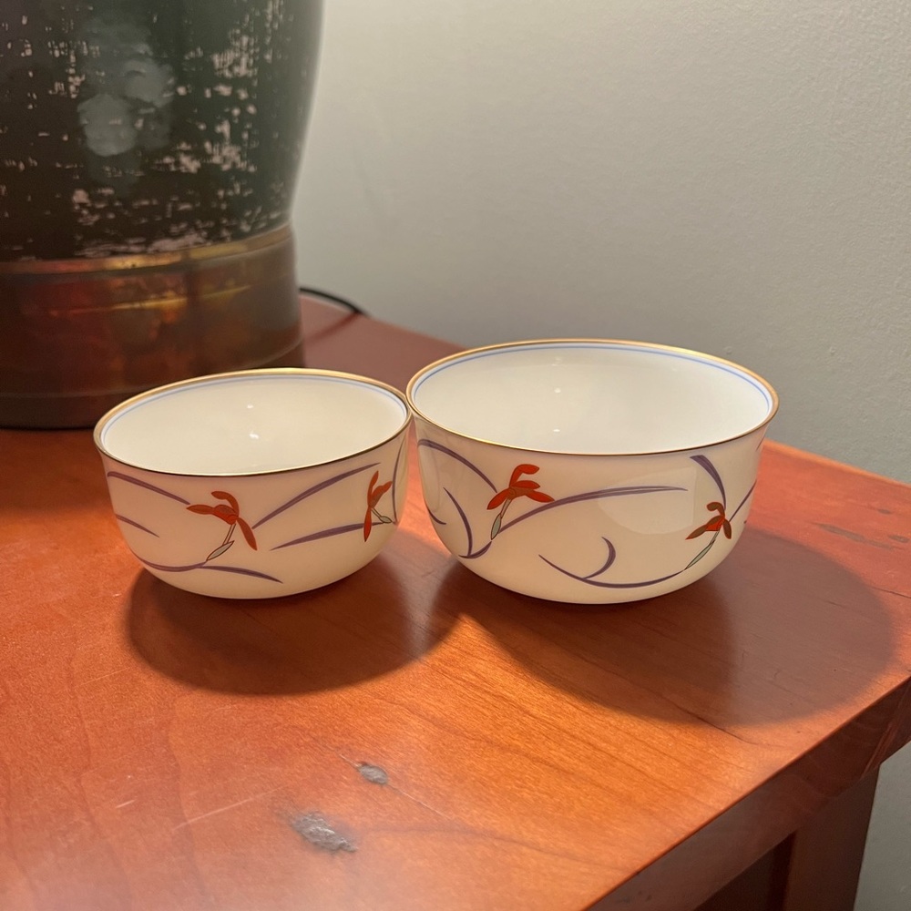 Koransha Japanese porcelain bowl & cup orchard lace pattern